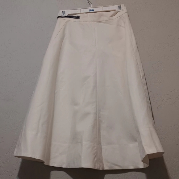 CELINE Wrap Midi Skirt Strap Leathet Cream Sz38 A Line High-Waisted Women - Picture 3 of 13